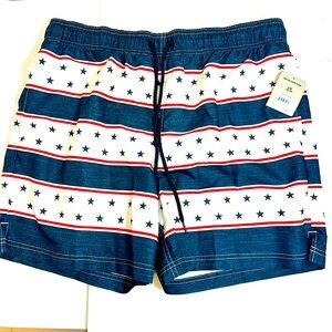 George Patriotic Red Blue White Swim Trunks LG 36-38 NWT